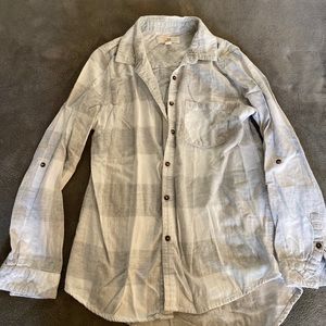 Grey & White Plaid Flannel Shirt